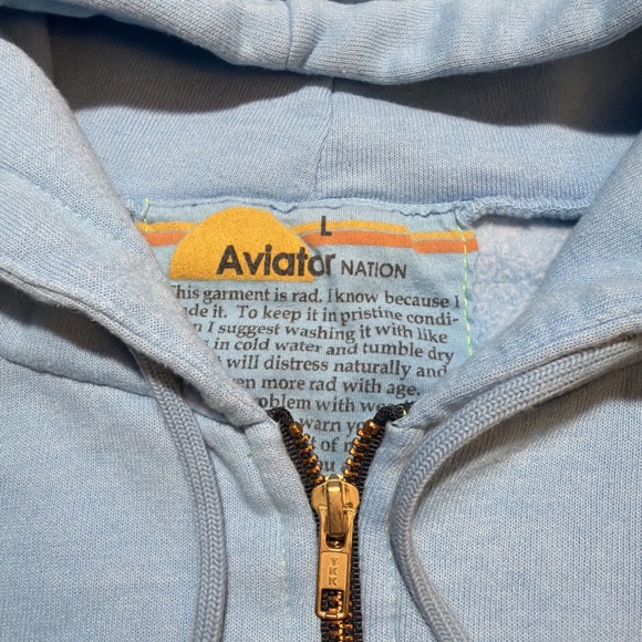 Aviator Nation 5 Stripes Full Zip Hoodie Rainbow Sky Blue Unisex Large - Picture 6 of 10